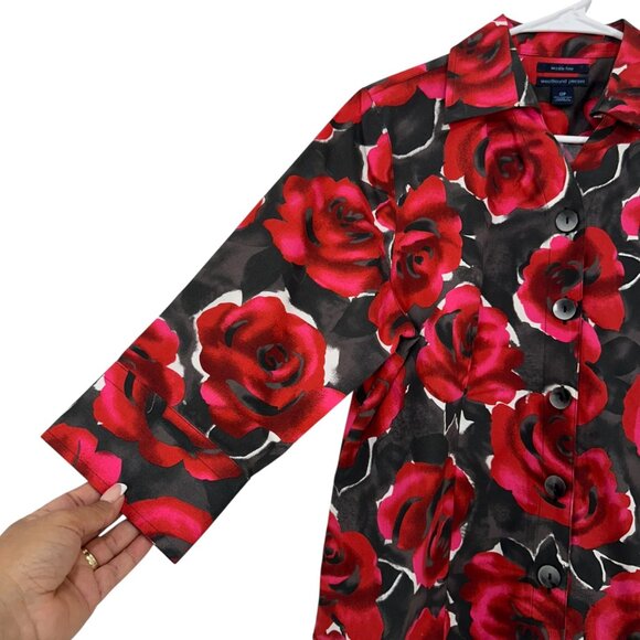 Westbound Petites Rose Print Button-Up Blouse Women SZ 12P Wrinkle-Free Cotton - Picture 12 of 12